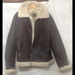 St. Johns Bay Leather Bomber Jacket Brown UNISEX